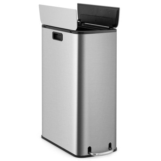12 Gal Stainless Steel Trash Can with Soft-Closing Wing Lids-Silver W2B