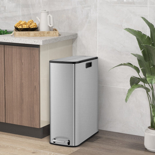 12 Gal Stainless Steel Trash Can with Soft-Closing Wing Lids-Silver W2B
