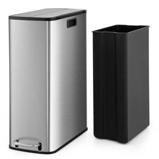 12 Gal Stainless Steel Trash Can with Soft-Closing Wing Lids-Silver W2B