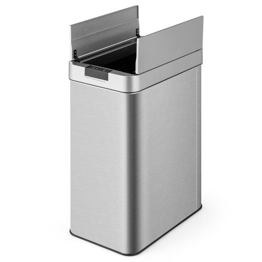13.2 Gal Slim Kitchen Trash Can with Wing Lids and Stainless Steel Frame W2B