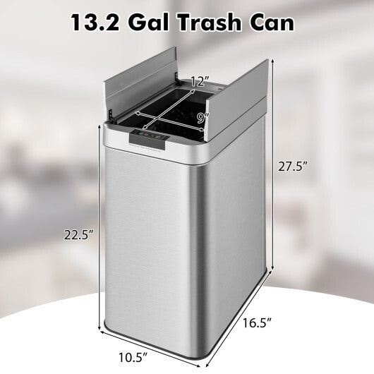 13.2 Gal Slim Kitchen Trash Can with Wing Lids and Stainless Steel Frame W2B