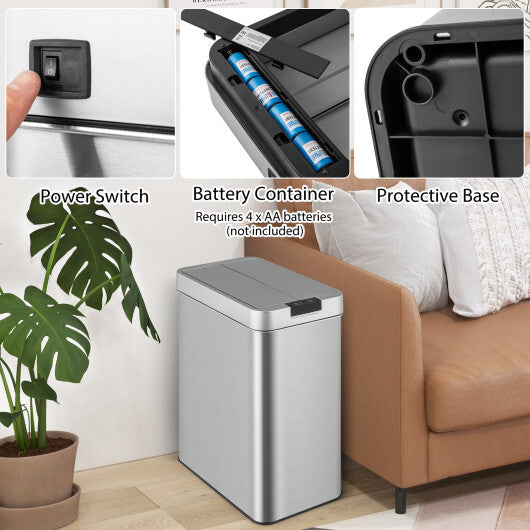 13.2 Gal Slim Kitchen Trash Can with Wing Lids and Stainless Steel Frame W2B
