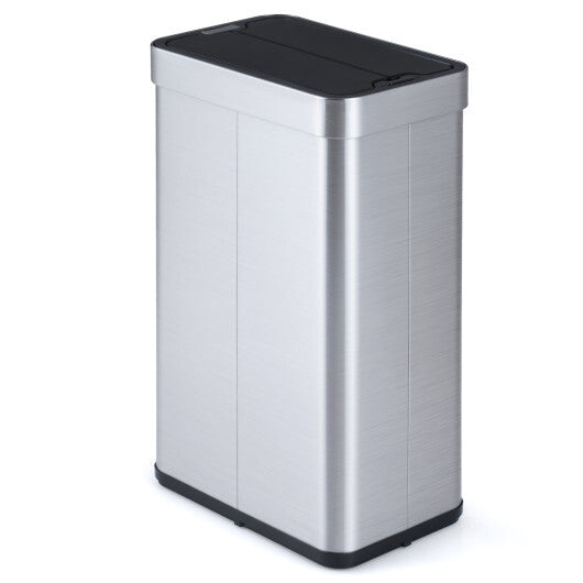 16 Gallon Trash Can with Wing Lids for Bedroom Bathroom Kitchen-Silver W2B