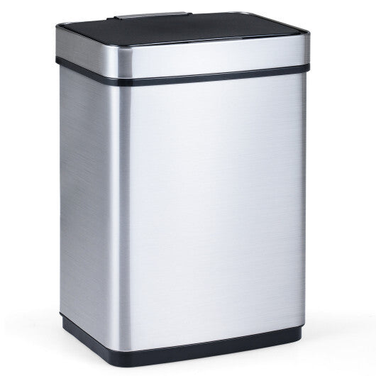 16 Gallon Trash Can Infrared Motion Sensor Garbage Can with Dual Compartments-Silver W2B