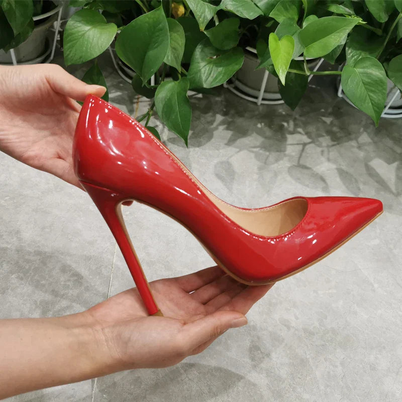 Onlymaker Women Pumps Pointed Toe Slip-On Thin Heels Patent Leather Party Wedding Office Lady Big Size Shoes Pi-Mart