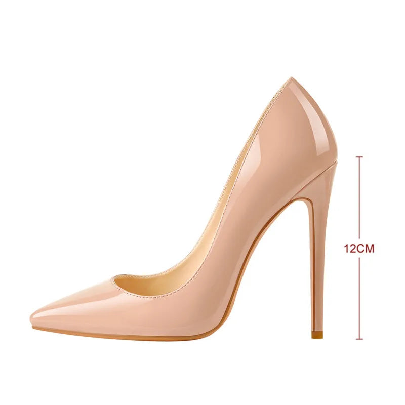 Onlymaker Women Pumps Pointed Toe Slip-On Thin Heels Patent Leather Party Wedding Office Lady Big Size Shoes Pi-Mart