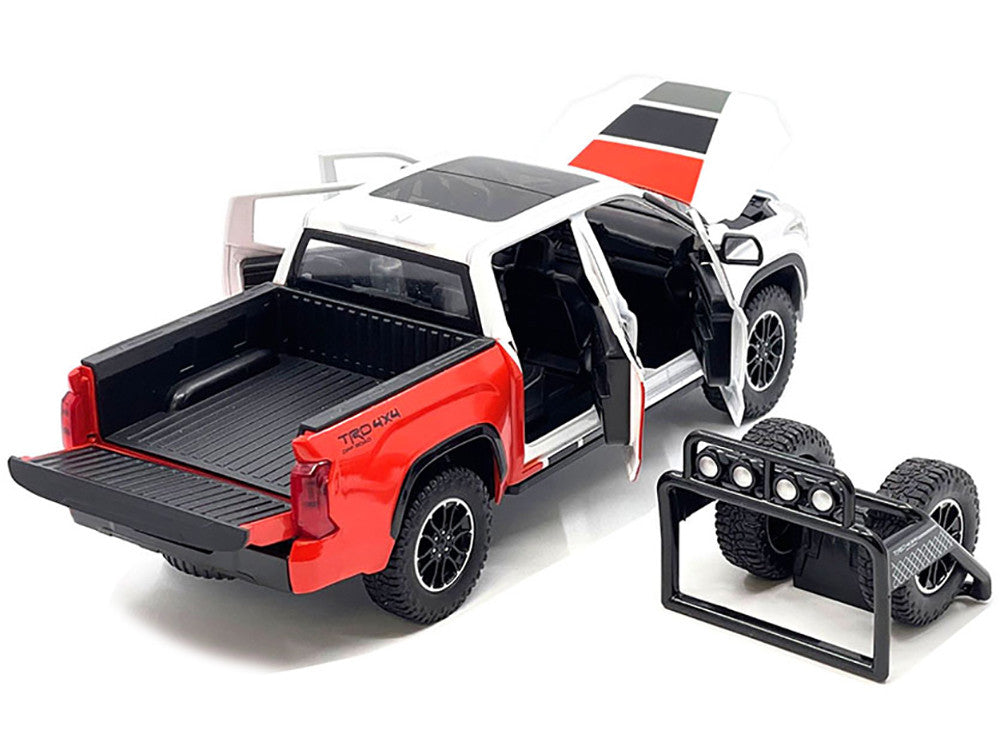 2023 Toyota Tundra TRD 4x4 Pickup Truck White and Red with Black and Gray Stripes with Sunroof and Wheel Rack Limited Edition to 2400 pieces Worldwide 1/24 Diecast Model Car Other