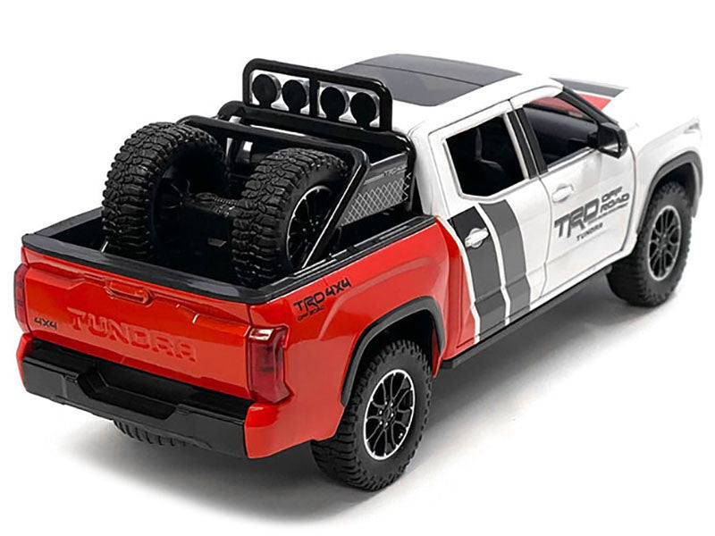2023 Toyota Tundra TRD 4x4 Pickup Truck White and Red with Black and Gray Stripes with Sunroof and Wheel Rack Limited Edition to 2400 pieces Worldwide 1/24 Diecast Model Car Other