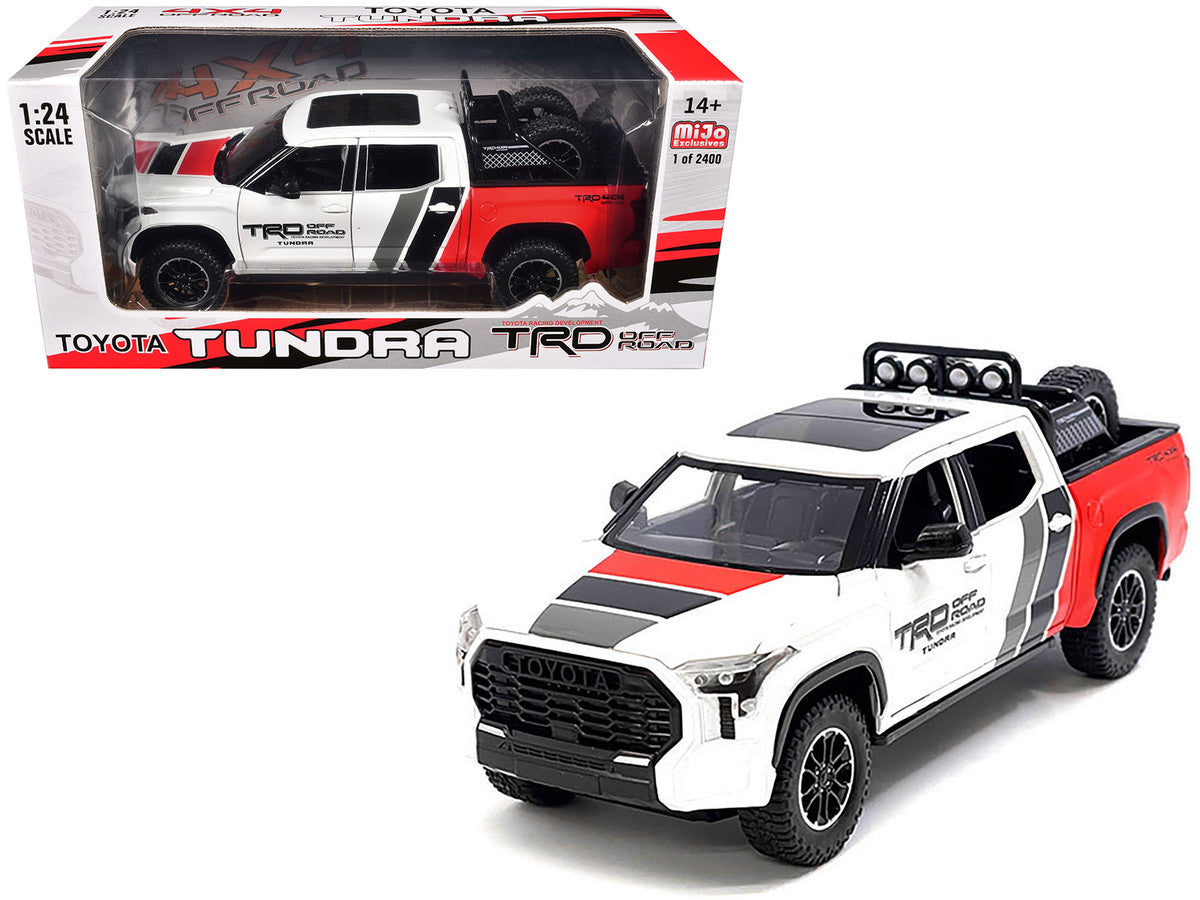 2023 Toyota Tundra TRD 4x4 Pickup Truck White and Red with Black and Gray Stripes with Sunroof and Wheel Rack Limited Edition to 2400 pieces Worldwide 1/24 Diecast Model Car Other