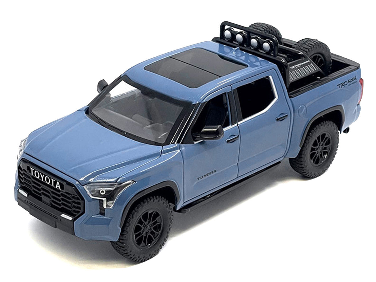 2023 Toyota Tundra TRD 4x4 Pickup Truck Cavalry Blue with Sunroof and Wheel Rack 1/24 Diecast Model Car Other