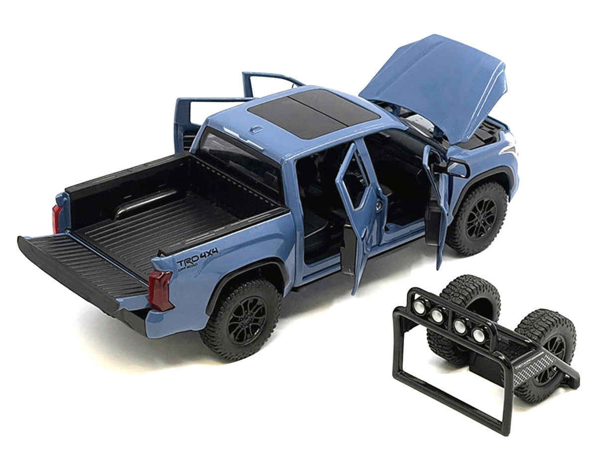 2023 Toyota Tundra TRD 4x4 Pickup Truck Cavalry Blue with Sunroof and Wheel Rack 1/24 Diecast Model Car Other
