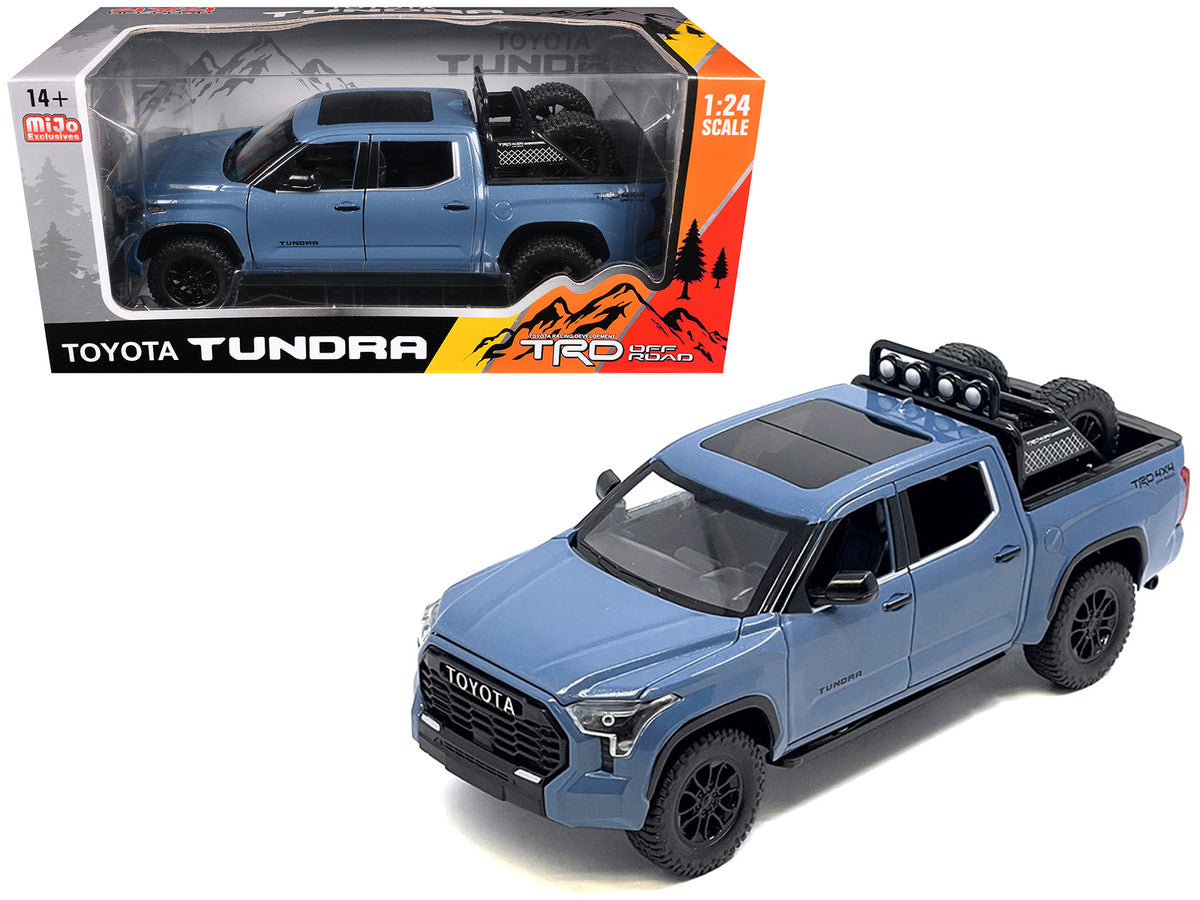 2023 Toyota Tundra TRD 4x4 Pickup Truck Cavalry Blue with Sunroof and Wheel Rack 1/24 Diecast Model Car Other