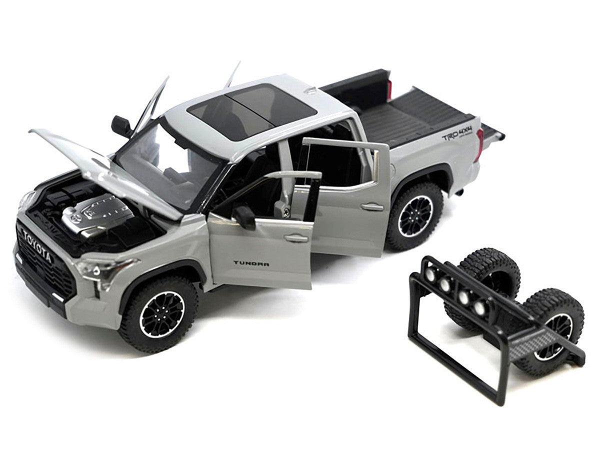 2023 Toyota Tundra TRD 4x4 Pickup Truck Cement Gray with Sunroof and Wheel Rack 1/24 Diecast Model Car-1