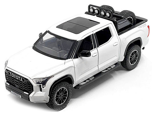 2023 Toyota Tundra TRD 4x4 Pickup Truck White Metallic with Sunroof and Wheel Rack 1/24 Diecast Model Car-1