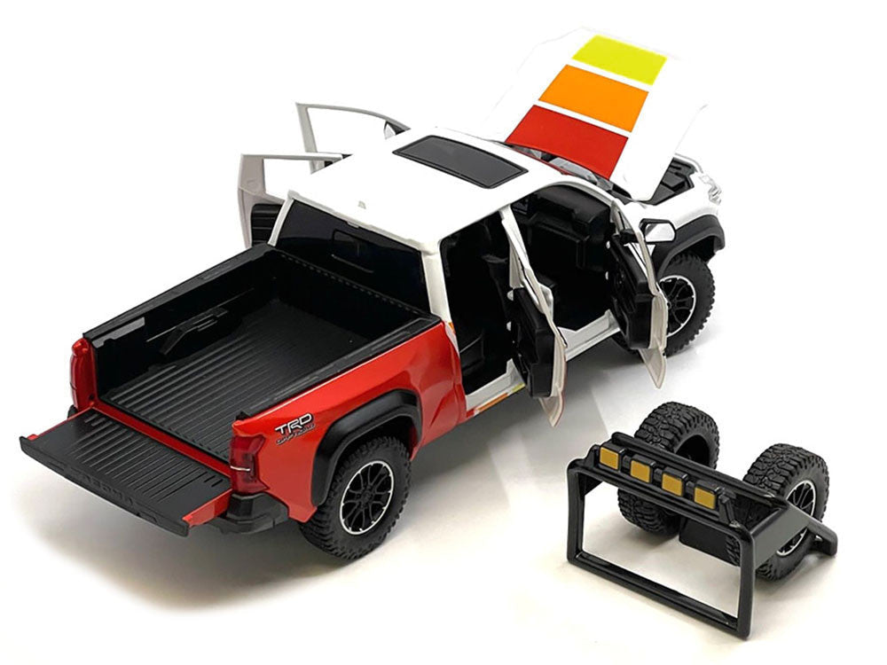 2024 Toyota Tacoma TRD Off Road Edition Pickup Truck White and Red with TRD Stripes with Sunroof and Wheel Rack Limited Edition to 2400 pieces Worldwide 1/24 Diecast Model Car Other