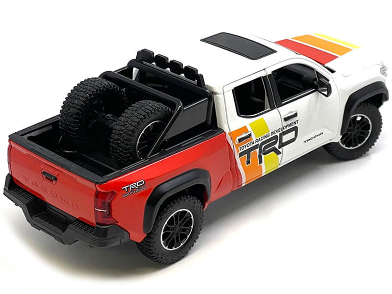 2024 Toyota Tacoma TRD Off Road Edition Pickup Truck White and Red with TRD Stripes with Sunroof and Wheel Rack Limited Edition to 2400 pieces Worldwide 1/24 Diecast Model Car Other