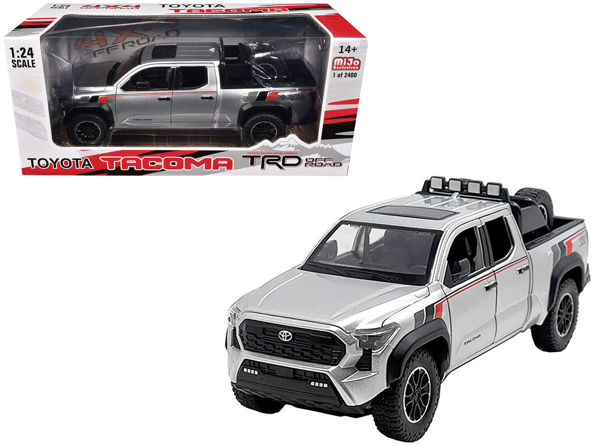 2024 Toyota Tacoma TRD Off Road Edition Pickup Truck Silver Metallic with TRD Stripes with Sunroof and Wheel Rack Limited Edition to 2400 pieces Worldwide 1/24 Diecast Model Car Other