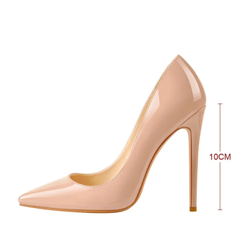 Onlymaker Women Pumps Pointed Toe Slip-On Thin Heels Patent Leather Party Wedding Office Lady Big Size Shoes Pi-Mart