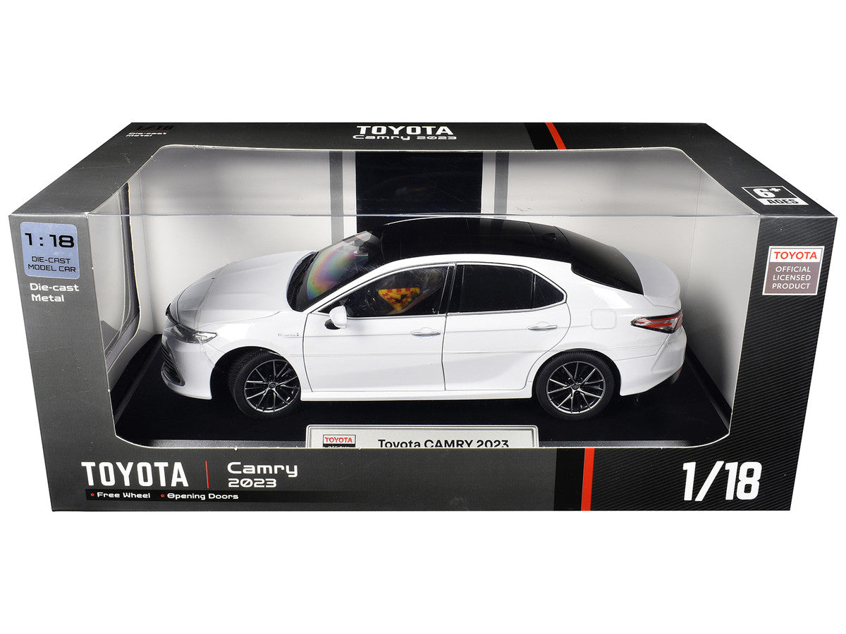 2023 Toyota Camry Hybrid White Metallic with Black Top 1/18 Diecast Model Car by Heimanba Heimanba