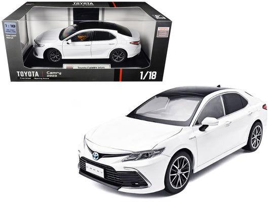 2023 Toyota Camry Hybrid White Metallic with Black Top 1/18 Diecast Model Car by Heimanba Heimanba