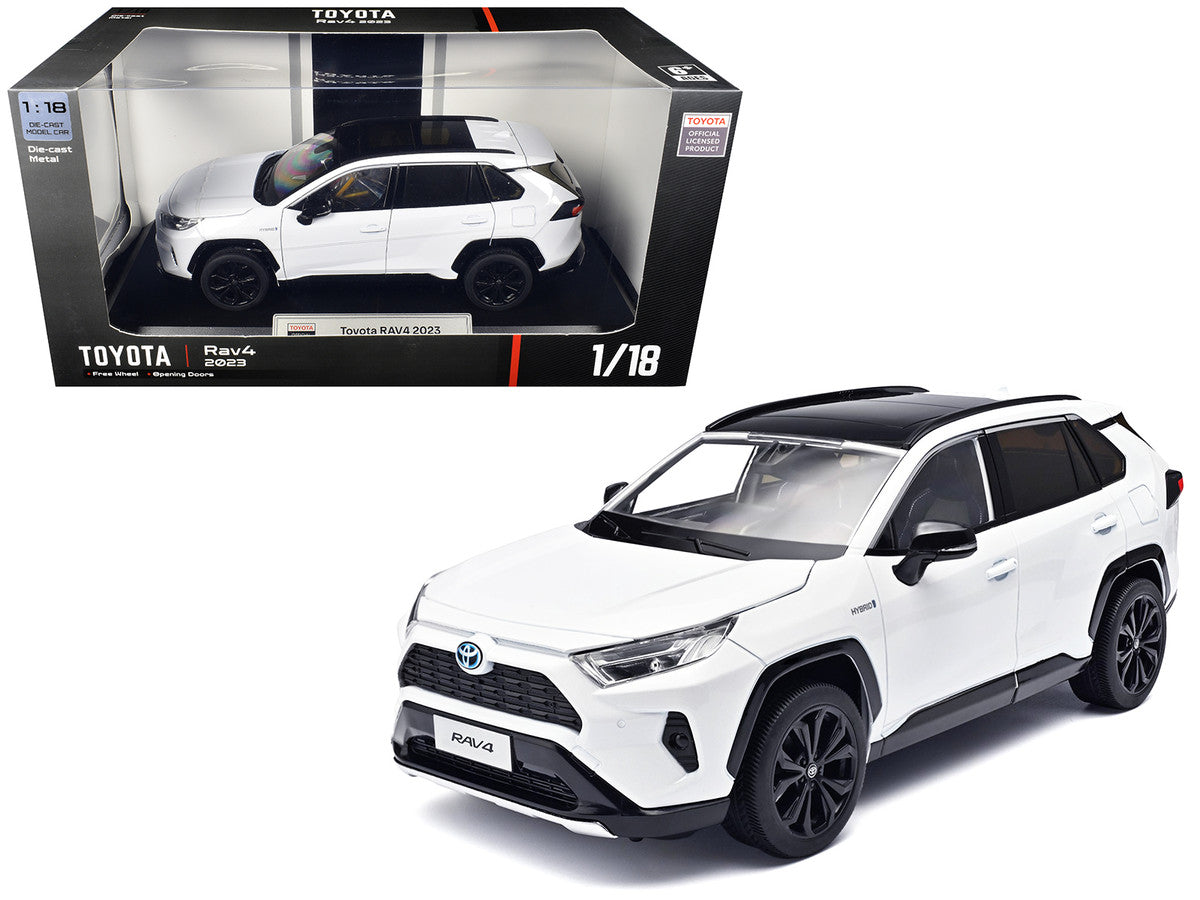 2023 Toyota Rav4 Hybrid White Metallic with Black Top 1/18 Diecast Model Car by Heimanba Heimanba