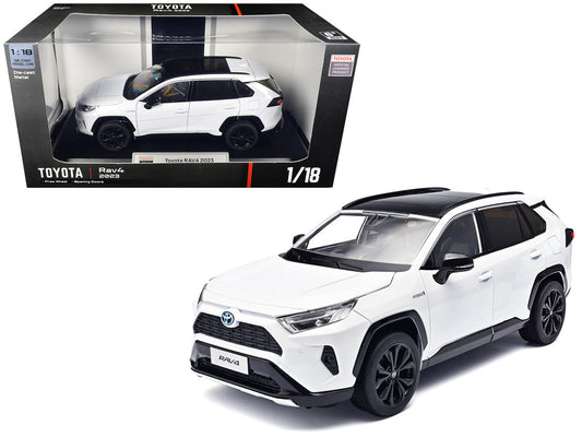 2023 Toyota Rav4 Hybrid White Metallic with Black Top 1/18 Diecast Model Car by Heimanba Heimanba