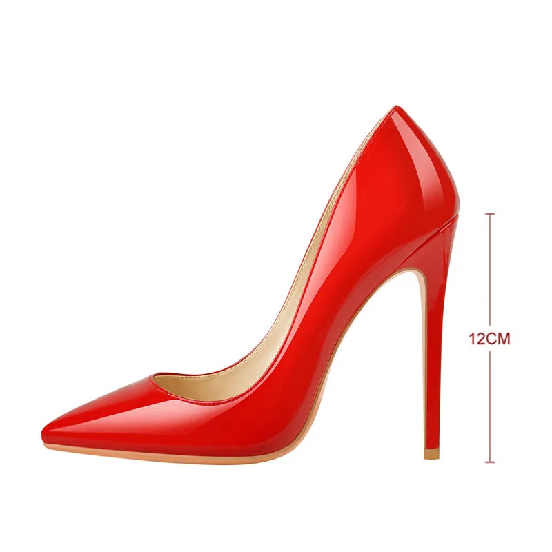 Onlymaker Women Pumps Pointed Toe Slip-On Thin Heels Patent Leather Party Wedding Office Lady Big Size Shoes Pi-Mart