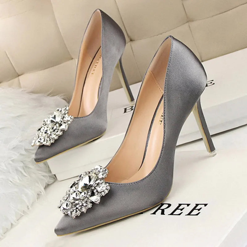 BIGTREE Shoes Rhinestone Women Pumps Stiletto Women Shoes Sexy High Heels Wedding Shoes Luxurious Women Heels Party Shoes Female Pi-Mart