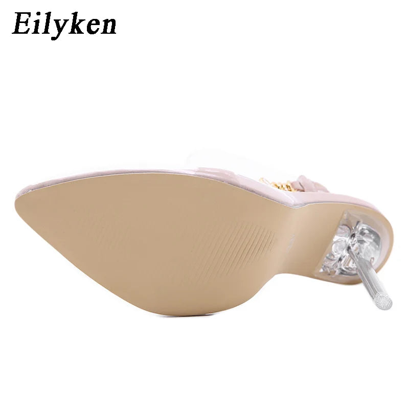 Eilyken Transparent Pumps Women Sexy Pointed Toe Chain Design Crystal Stiletto High Heels Wedding Ladies Dress Shoes Pi-Mart
