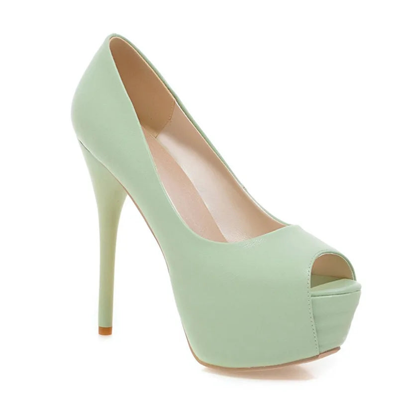 2022 Spring New Super High Heel Fish Mouth Single Shoes Waterproof Platform Comfortable Women's Thin Heel Model Walk Show Pumps Pi-Mart