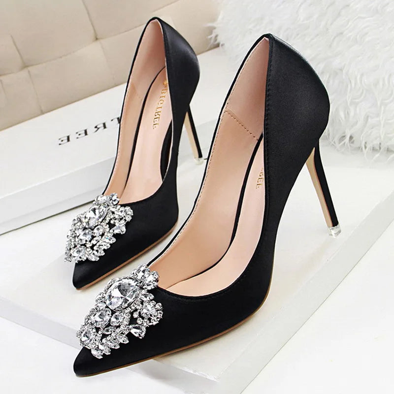 BIGTREE Shoes Rhinestone Women Pumps Stiletto Women Shoes Sexy High Heels Wedding Shoes Luxurious Women Heels Party Shoes Female Pi-Mart