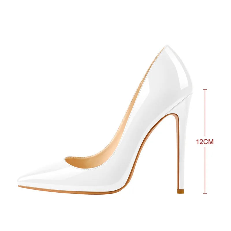 Onlymaker Women Pumps Pointed Toe Slip-On Thin Heels Patent Leather Party Wedding Office Lady Big Size Shoes Pi-Mart
