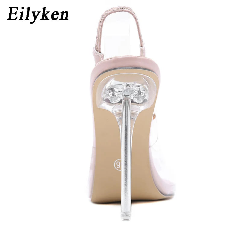 Eilyken Transparent Pumps Women Sexy Pointed Toe Chain Design Crystal Stiletto High Heels Wedding Ladies Dress Shoes Pi-Mart