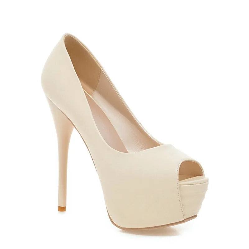 2022 Spring New Super High Heel Fish Mouth Single Shoes Waterproof Platform Comfortable Women's Thin Heel Model Walk Show Pumps Pi-Mart