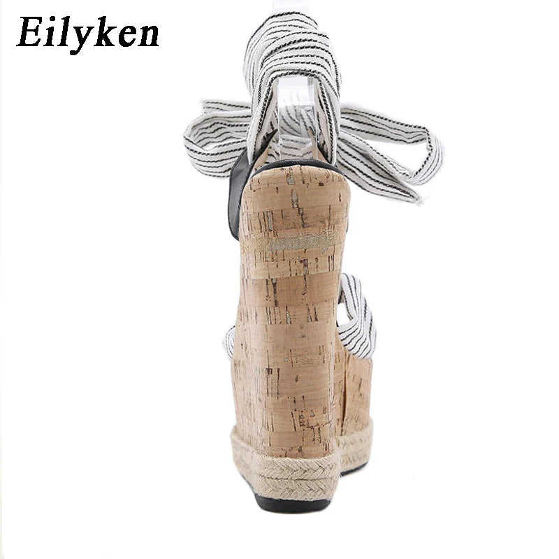 Eilyken Summer Solid White Platform Wedges Sandals Women Fashion High Heels Ankle Strap Ladies Open Toe Shoes LadyShow.Store