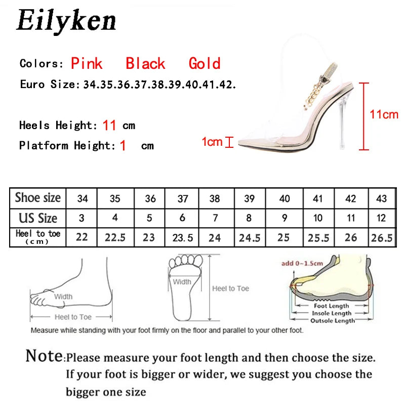 Eilyken Transparent Pumps Women Sexy Pointed Toe Chain Design Crystal Stiletto High Heels Wedding Ladies Dress Shoes Pi-Mart