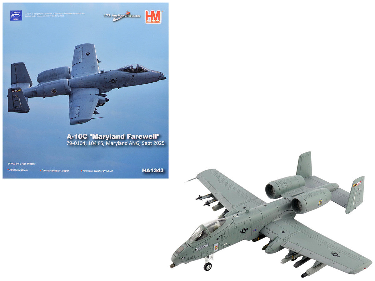 Fairchild Republic A-10C Thunderbolt II Attack Aircraft "80-0283 Maryland Farewell 104 FS Maryland ANG" (2025) United States Air Force "Air Power Series" 1/72 Diecast Model by Hobby Master Hobby Master