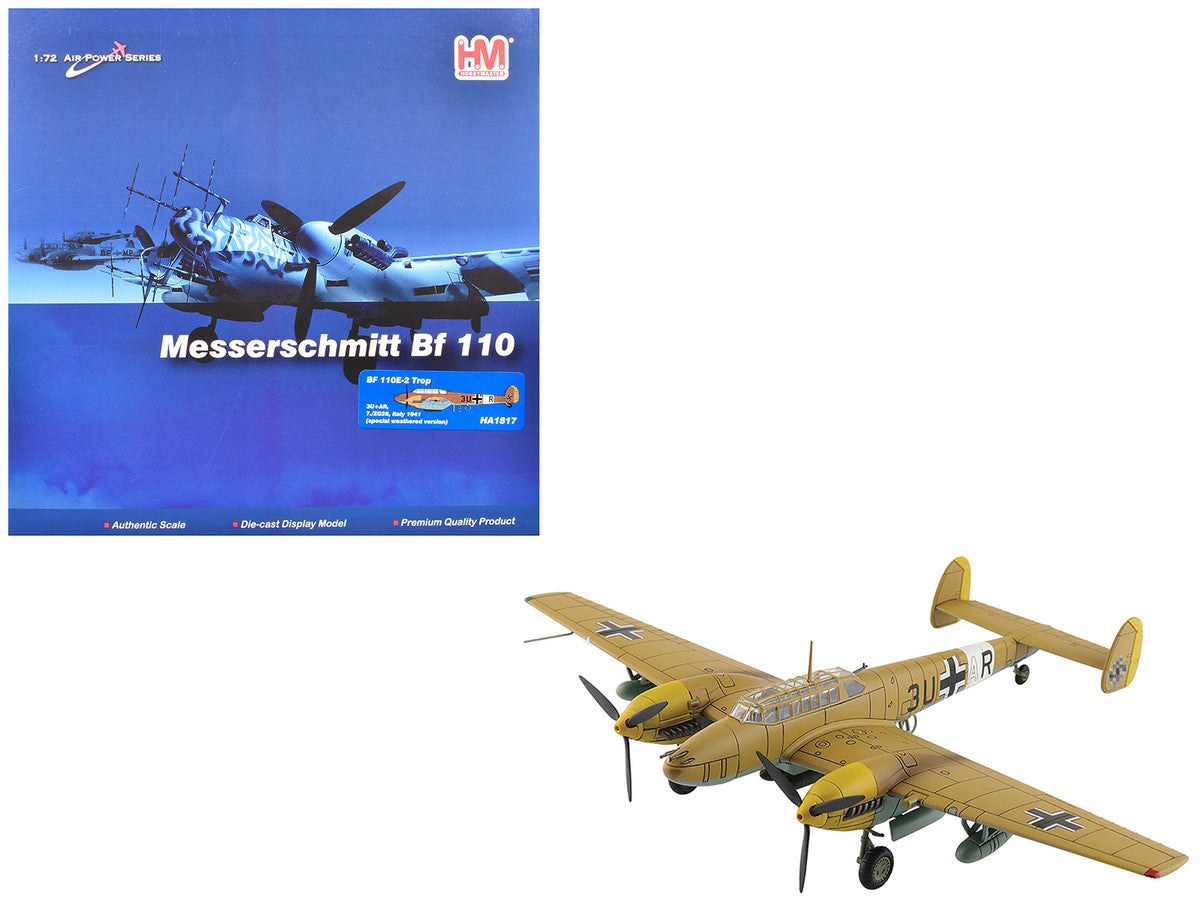 Messerschmitt BF 110E-2 Trop Fighter Aircraft "3U+AR 7./ZG26 Italy" (1941) German Luftwaffe "Air Power Series" 1/72 Diecast Model by Hobby Master-0