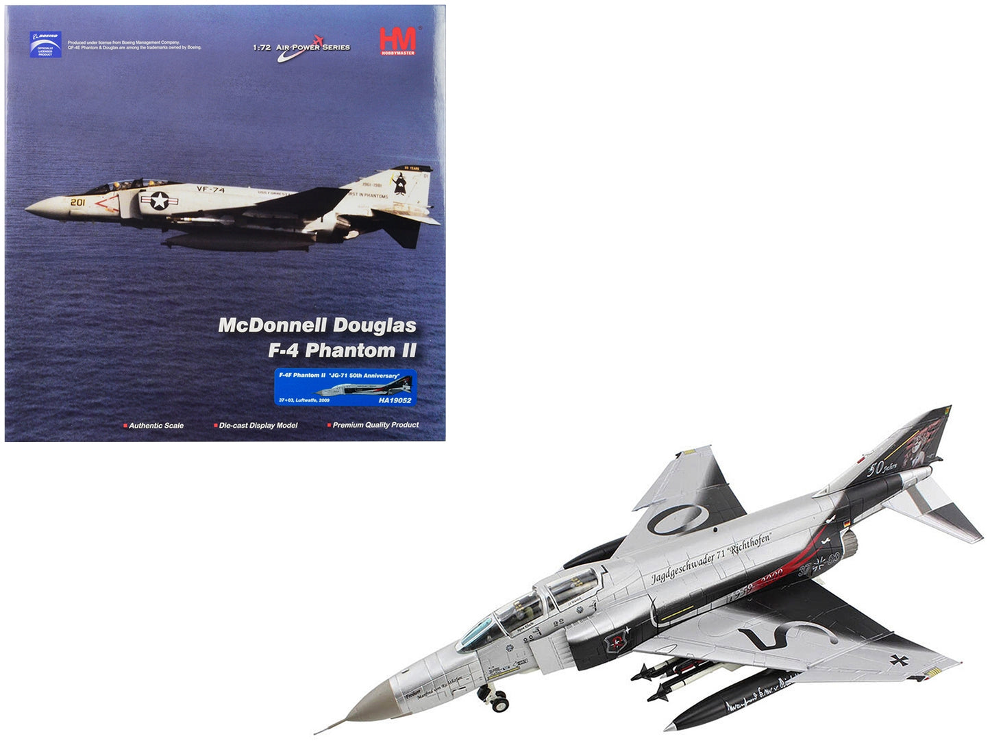 McDonnell Douglas F-4F Phantom II Fighter-Bomber Aircraft "JG-71 50th Anniversary Luftwaffe" (2009) German Air Force "Air Power Series" 1/72 Diecast Model by Hobby Master