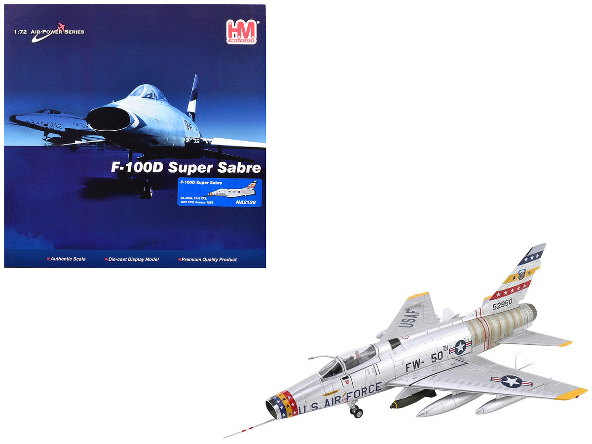 North American F-100D Super Sabre Fighter Aircraft "FW-871 81st TFS 50th TFW France" (1958) United States Air Force "Air Power Series" 1/72 Diecast Model by Hobby Master Hobby Master