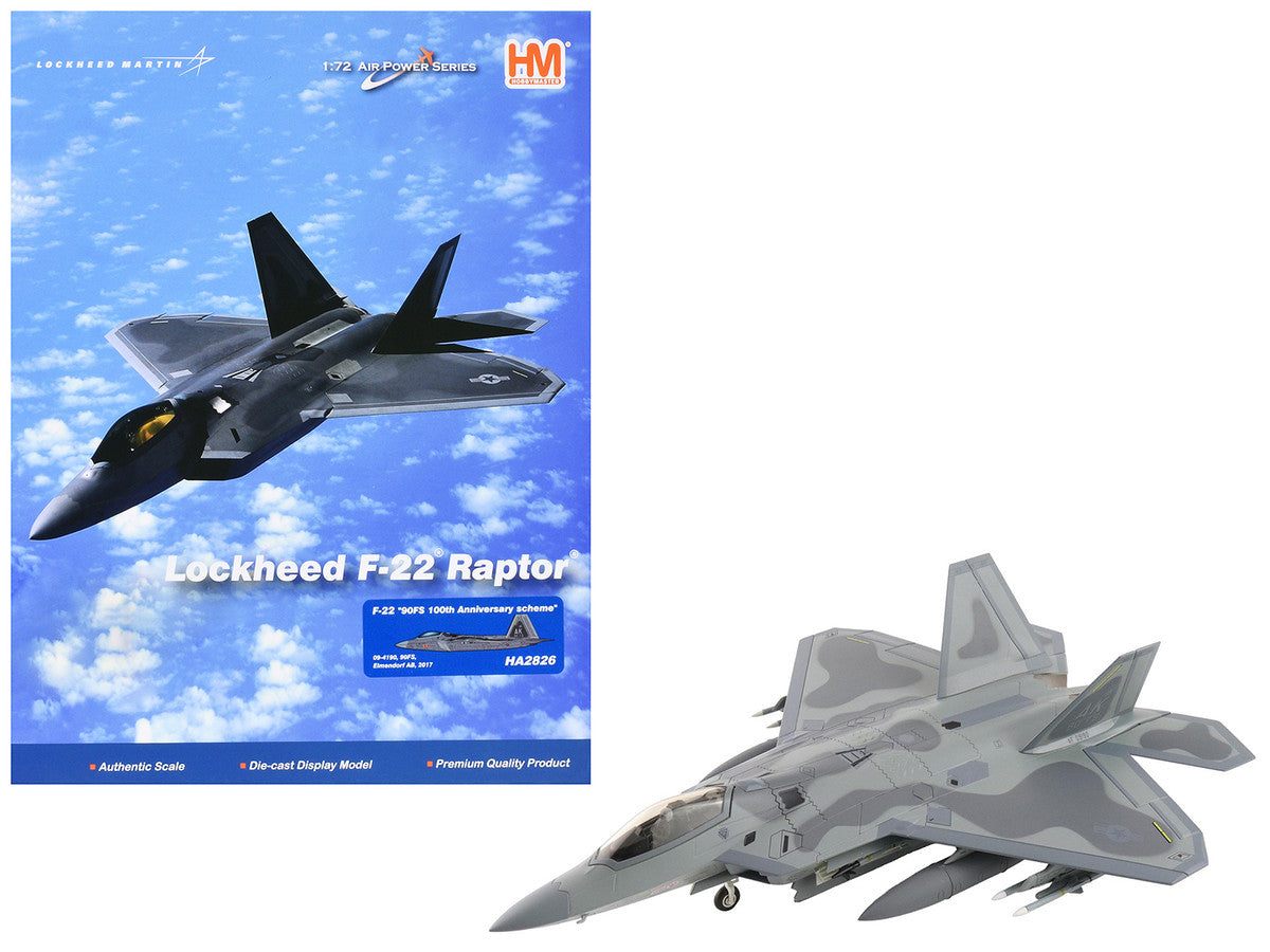 Lockheed F-22 Raptor Stealth Aircraft "09-4190 90th Fighter Squadron 100th Anniversary Elmendorf Air Base" (2017) United States Air Force "Air Power Series" 1/72 Diecast Model by Hobby Master Hobby Master