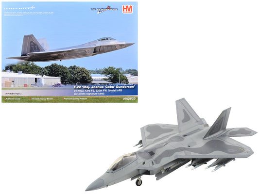 Lockheed F-22 Raptor Stealth Aircraft "01-4023 Major Joshua 'Cabo' Gunderson 43rd FS 325th FW Tyndall AFB" United States Air Force "Air Power Series" 1/72 Diecast Model by Hobby Master Hobby Master