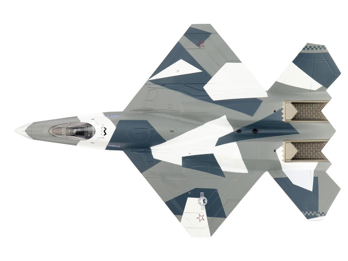 Northrop F-23 Black Widow II Stealth Fighter Aircraft Blue 054 Su-57 Aggressor What If Scheme 65th AGRS Nellis AFB United States Air Force Air Power Series 1/72 Diecast Model by Hobby Master Hobby Master
