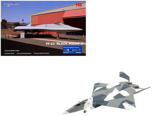 Northrop F-23 Black Widow II Stealth Fighter Aircraft Blue 054 Su-57 Aggressor What If Scheme 65th AGRS Nellis AFB United States Air Force Air Power Series 1/72 Diecast Model by Hobby Master Hobby Master