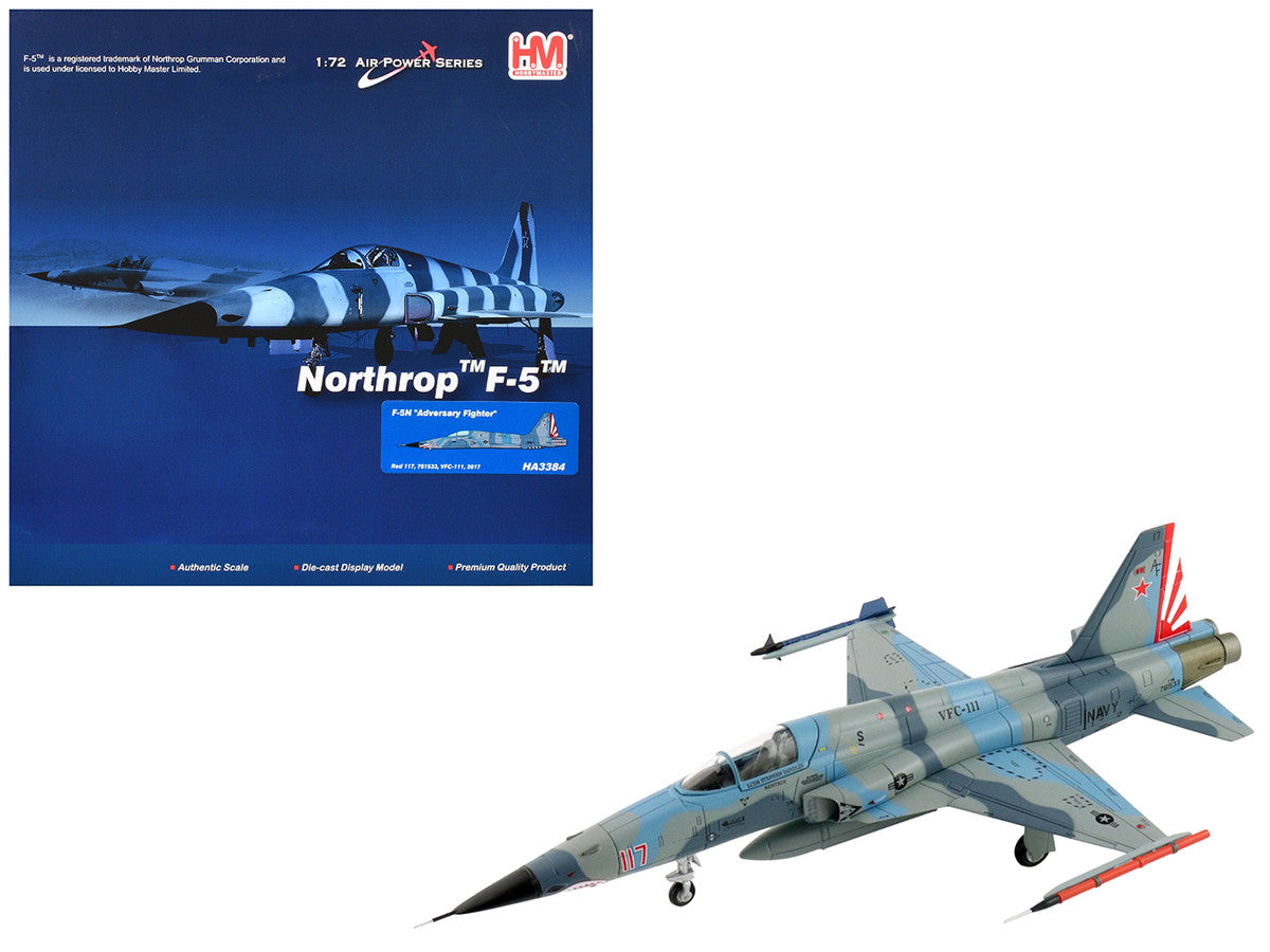 Northrop F-5N Tiger II Aircraft "Red 117 761533 Adversary Fighter VFC-111 Sundowners" (2017) United States Navy "Air Power Series" 1/72 Diecast Model by Hobby Master-0