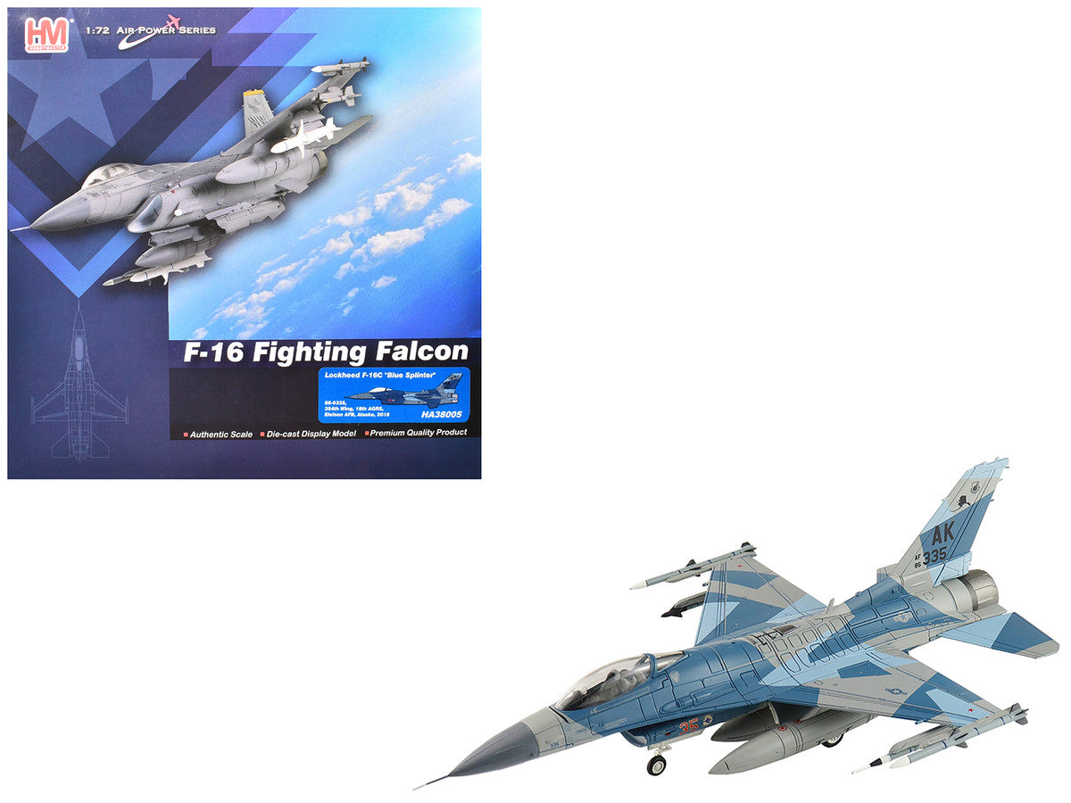 Lockheed F-16C Fighting Falcon Fighter Aircraft "86-0335 Blue Splinter 354th Wing 18th AGRS Eielson AFB" (2018) United States Air Force "Air Power Series" 1/72 Diecast Model by Hobby Master-0