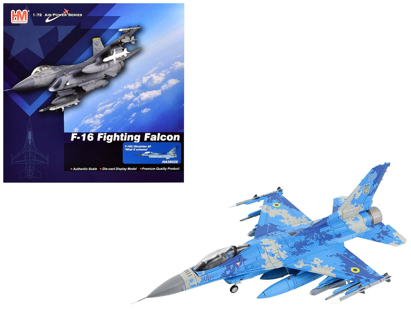 Lockheed F-16C Fighting Falcon Fighter Aircraft "What If? Scheme" Ukrainian Air Force "Air Power Series" 1/72 Diecast Model by Hobby Master