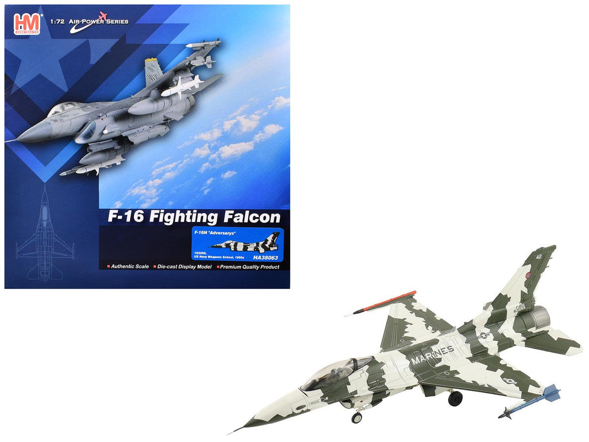 General Dynamics F-16N Fighting Falcon Fighter Aircraft "163269 U.S. Navy Fighter Weapons School" (1990s) United States Marine Corps "Air Power Series" 1/72 Diecast Model by Hobby Master Hobby Master