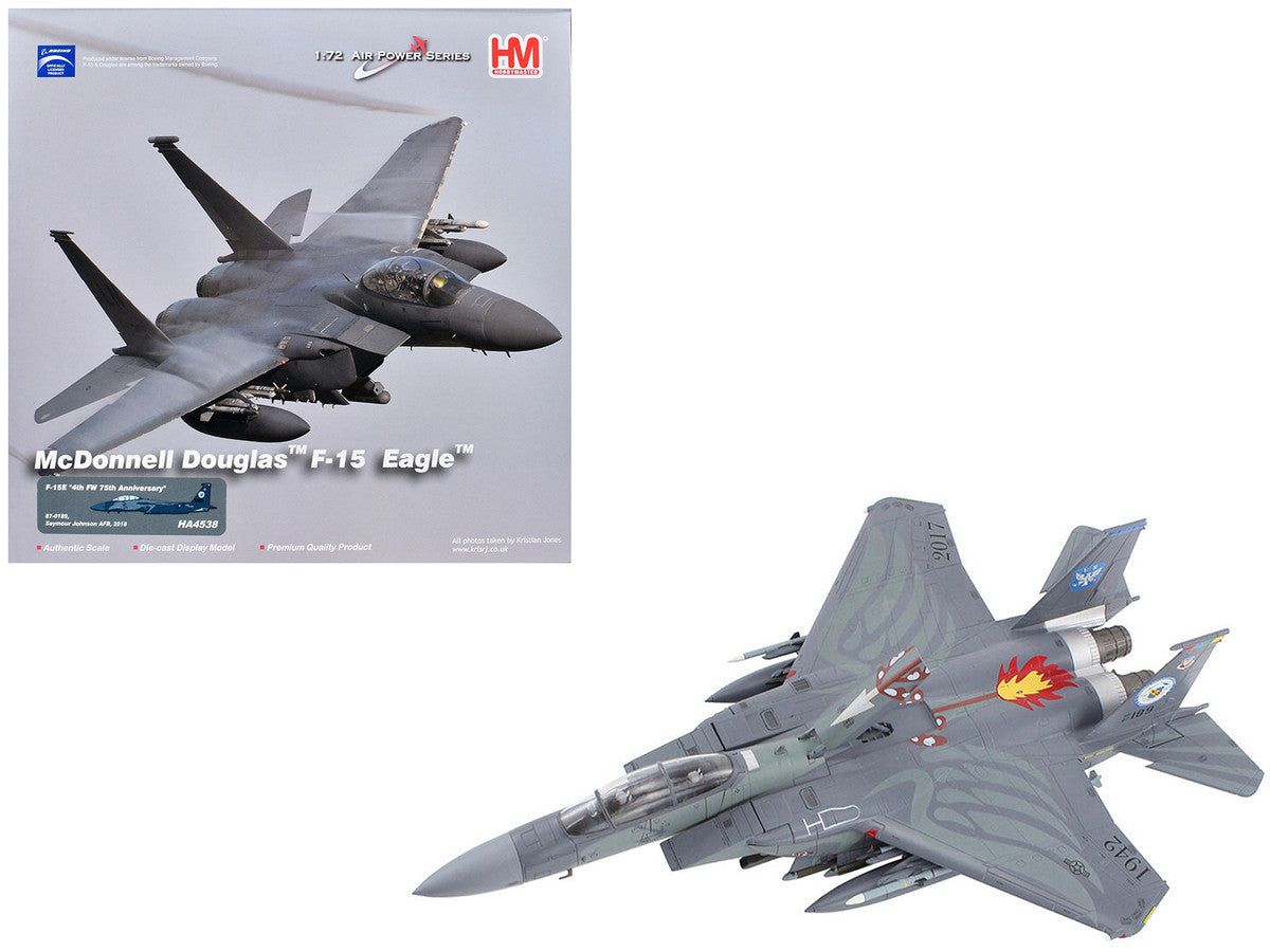 McDonnell Douglas F-15E Strike Eagle Fighter Aircraft "4th FW 75th Anniversary Seymour Johnson AFB" (2018) United States Air Force "Air Power Series" 1/72 Diecast Model by Hobby Master-0