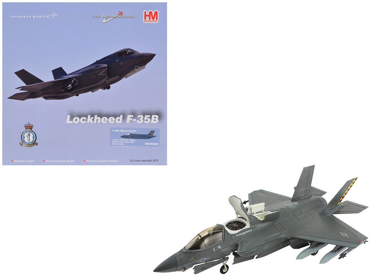 Lockheed Martin F-35B Lightning II Aircraft (Beast Mode) "Black Death VMFA-542 MCAS Cherry Point" (2023) United States Marine Corps "Air Power Series" 1/72 Diecast Model by Hobby Master-4
